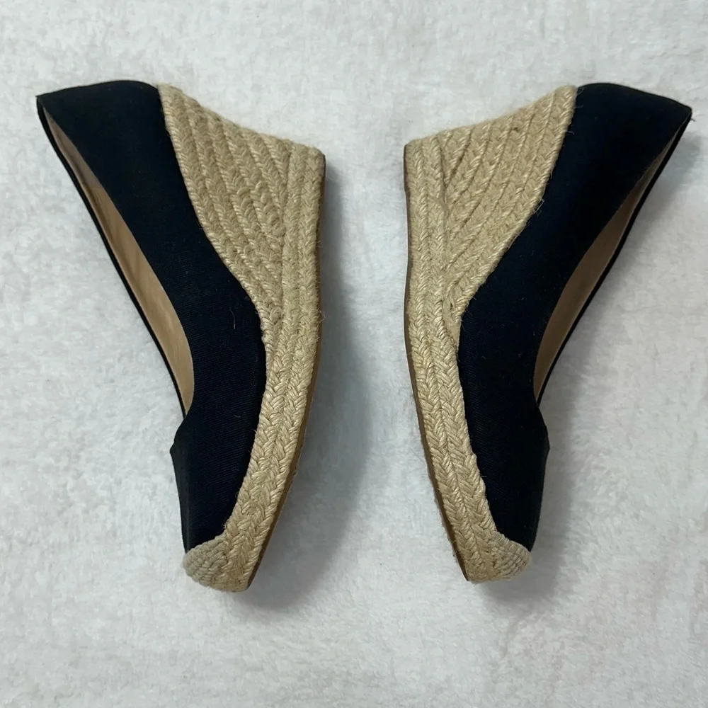 J. Crew Black Seville Espadrille Canvas Jude Wedges Size 9